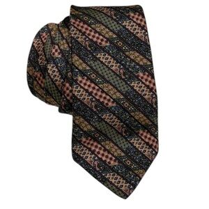 Vtg Yves Saint Laurent YSL Geometric Print Necktie Tie Multicolor Wool Silk Blen